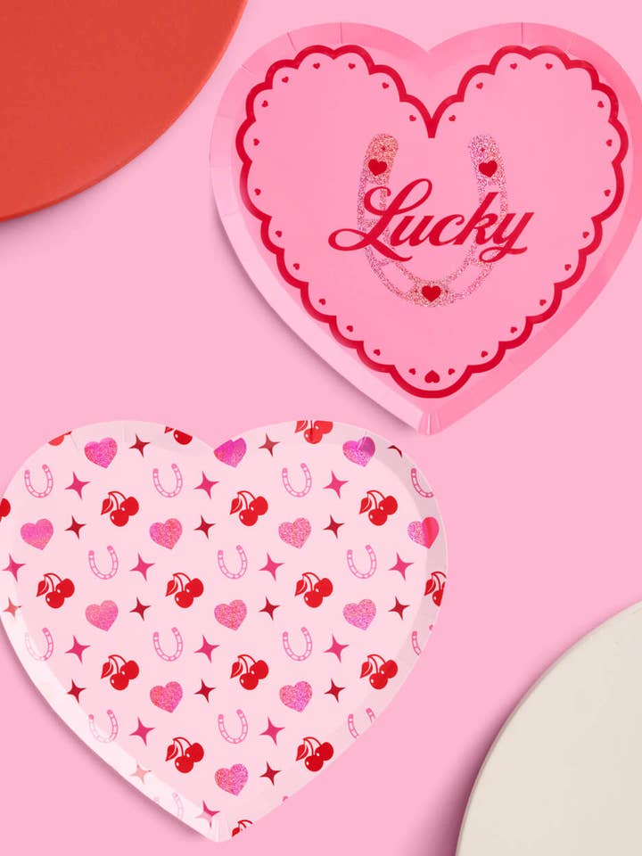 Assiettes Chanceuses en Amour - 24 assiettes en papier de 9", Enterrement de vie de jeune fille, Galentine's, Saint-Valentin pour la vente par xo, Fetti