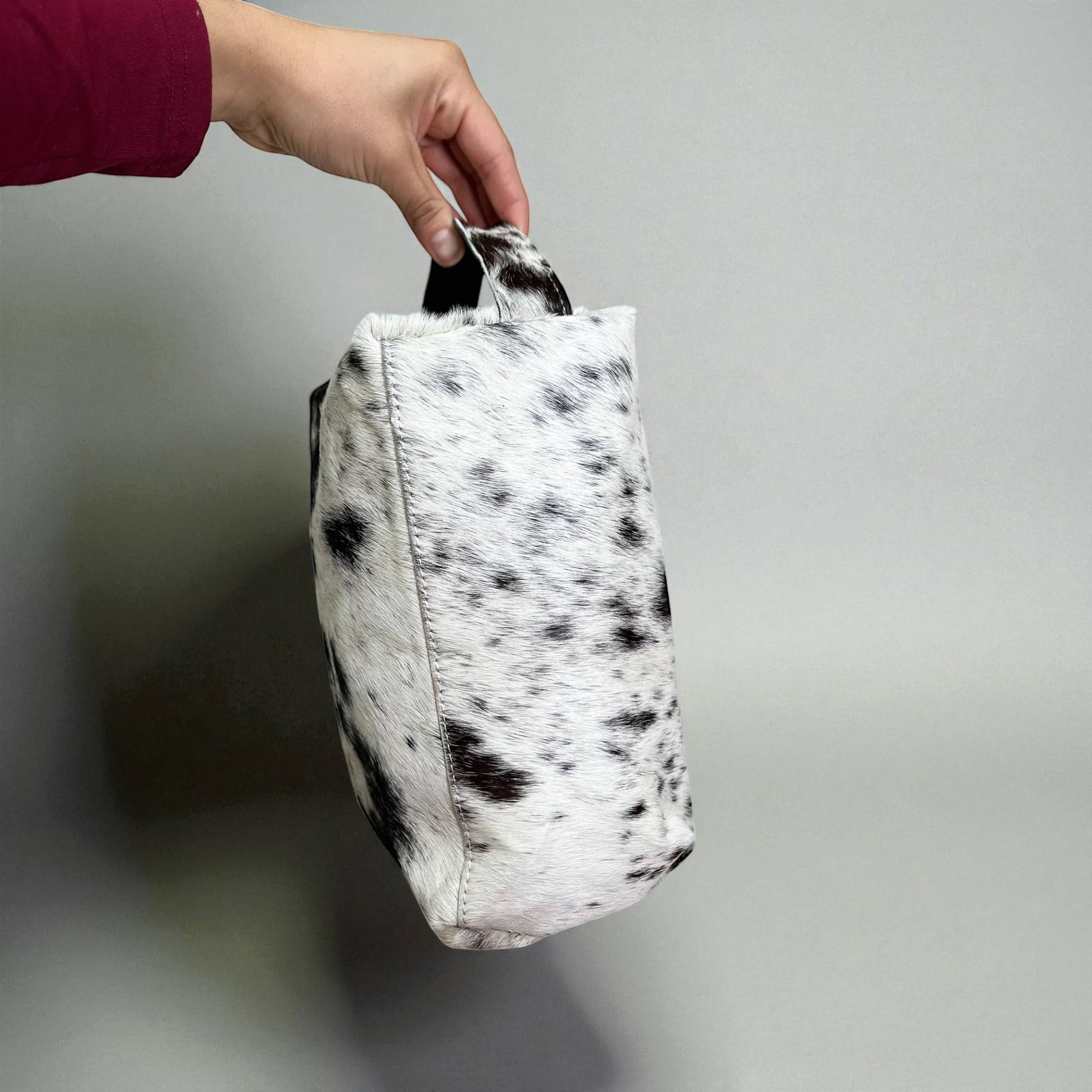 Western Linens - Wholesale Toiletry Bag - Women's - Black/white cowhide & tooled leather toiletry bag 1