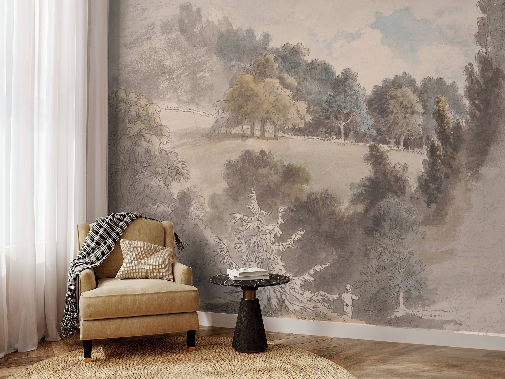 SimurgWallArts - Wholesale Wallpaper - Vintage Panoramic Forest Mural, Peel and Stick Wallpaper