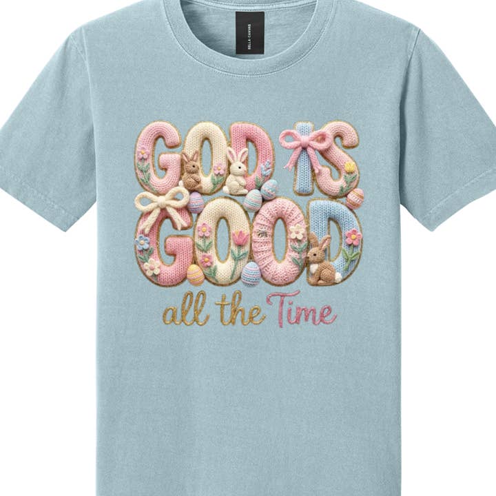 T-shirt « Dieu est bon tout le temps » – T-shirt graphique de foi pastel de Pâques pour la vente par Top Knot Apparel