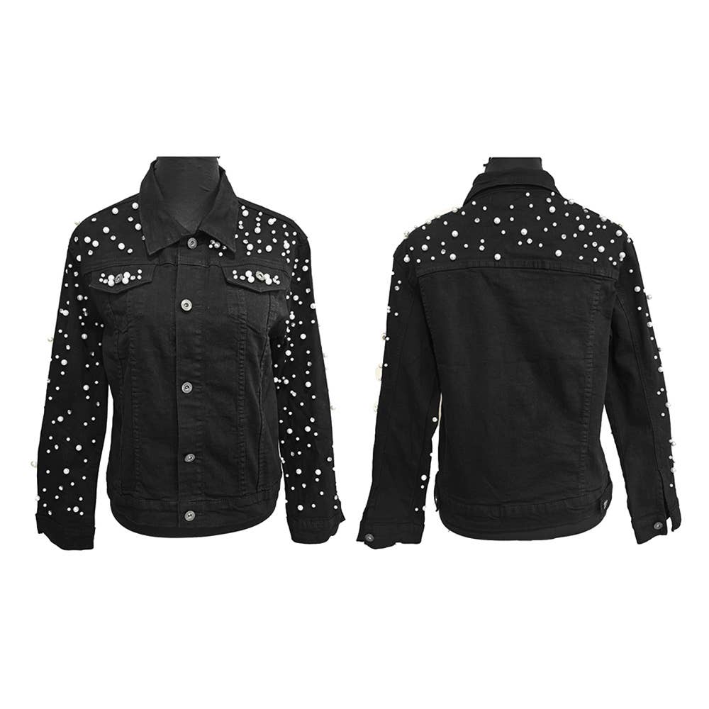 Sensibling Corp. - Wholesale Denim Jacket - Women's - Pearl Bling Denim Jacket
4