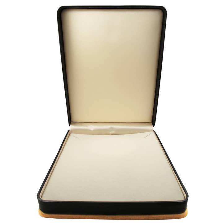 Shiny Wood Finish & Black Leather Necklace Box for wholesale by Dlux Jewels