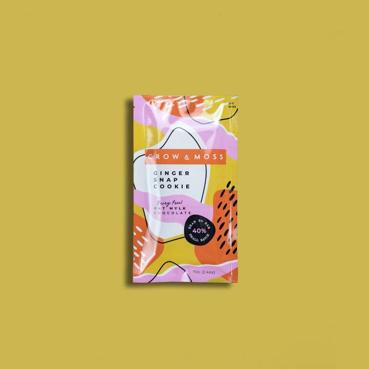 Crow & Moss Chocolate - Wholesale Chocolate Bar - Gingersnap Cookie + Oat Mylk Bar 40% - Case of 12