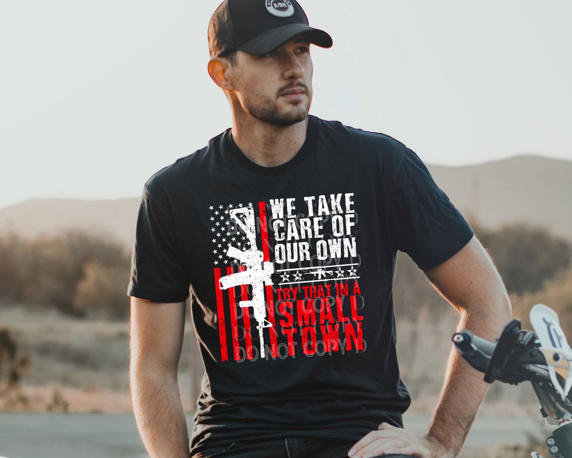 Cash & Drix Wholesale - Vente T-shirt à imprimés – homme - Nous prenons soin des nôtres, essayez ça dans une petite ville