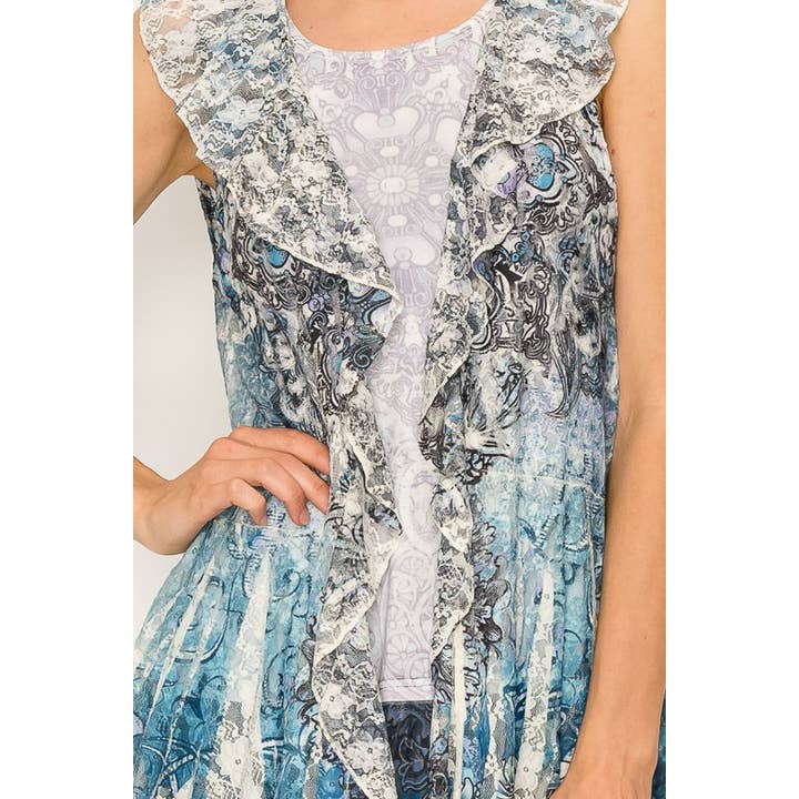 ALL LACE VEST WITH RUFFLES -4497BG/NAVY for wholesale by Origami Apparel ~ Lace and Crochet inspired