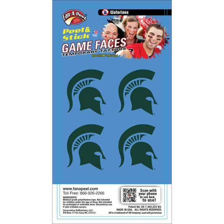 Michigan State Game Faces® Temporary Tattoos for wholesale by Fanapeel / Gamefaces