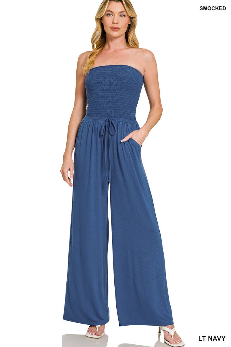 42POPS - Wholesale Jumpsuit - Women's - .0808 Smocked Tube Top Jumpsuit With Pocket SI-271888