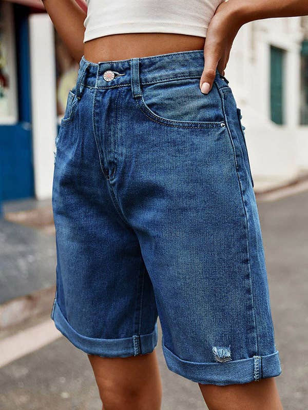 VividLux – wholesale Shorts – Dam – Högmidjade lösa jeansshorts med knappar och fickor12