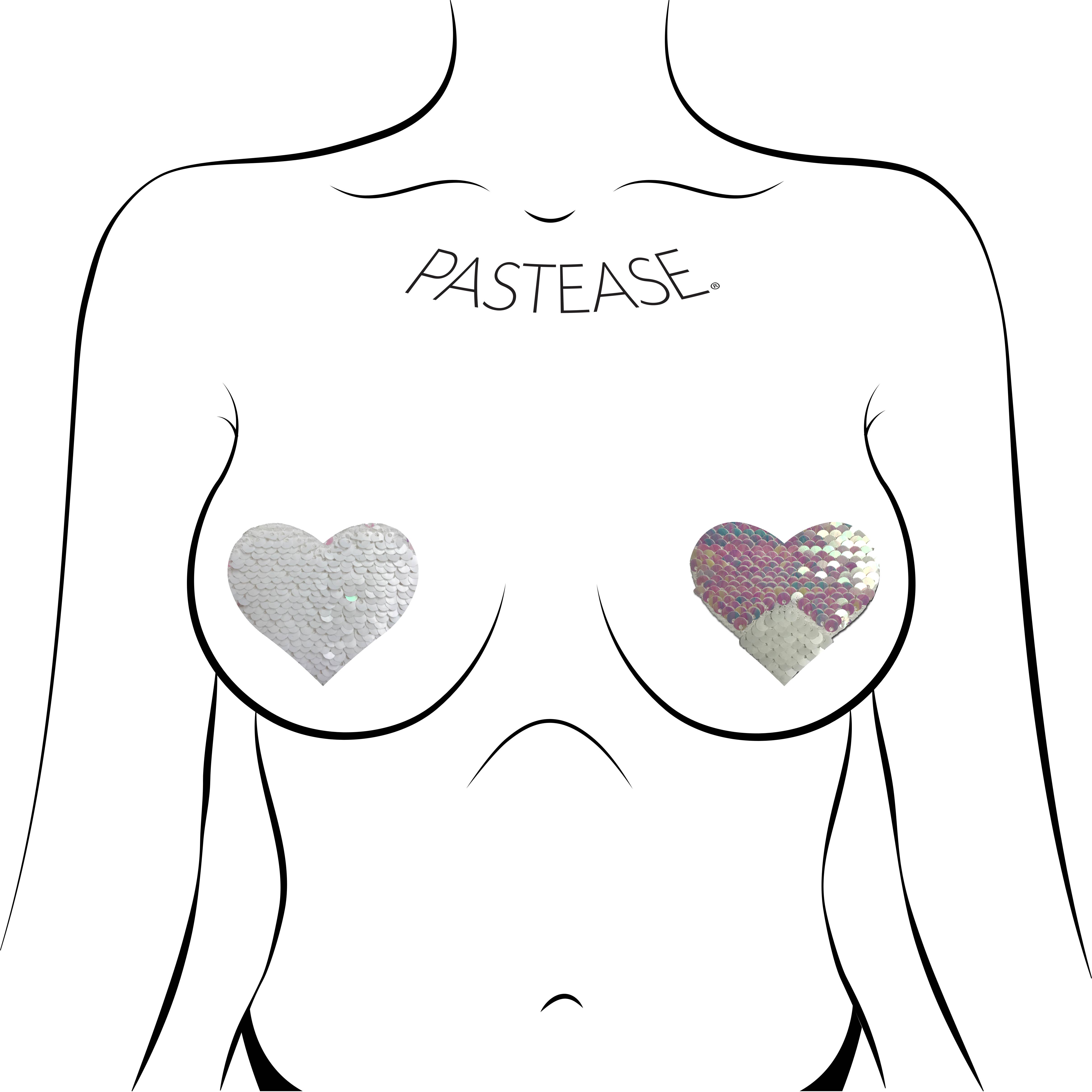 Pastease® - Vente Cache-téton – femme - Love : Pearl & White Changement de Couleur Paillettes Cœur Pasties2
