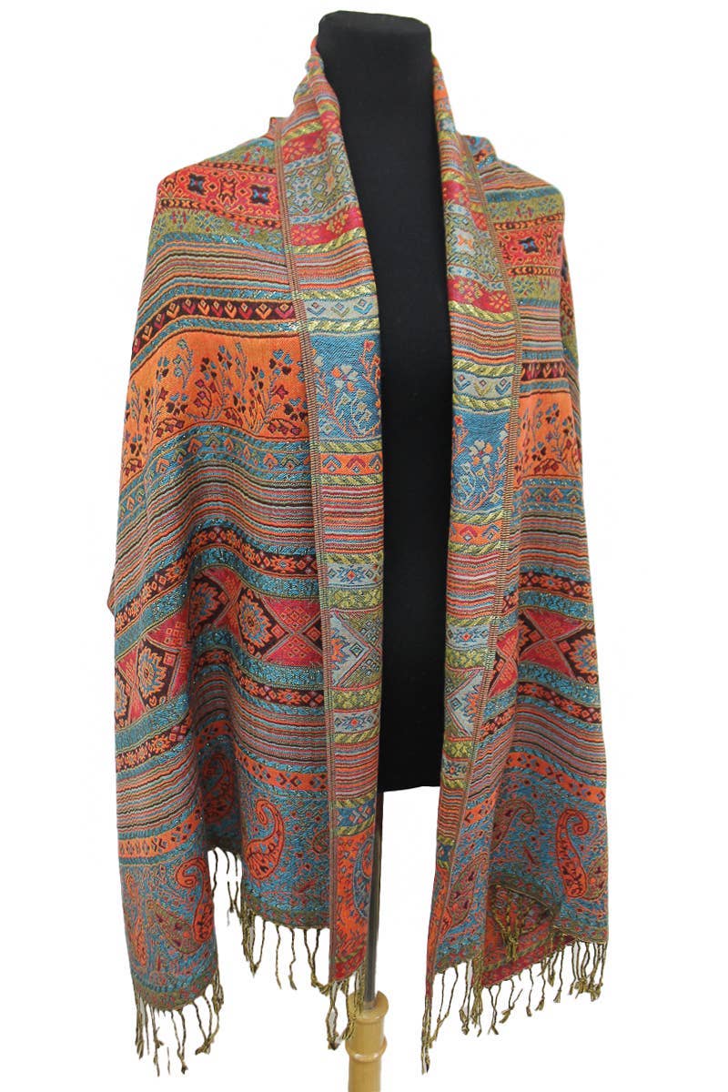 AS SHOWN Geometric Paisley Metallic Pashmina Shawl Scarf for wholesale on Faire11