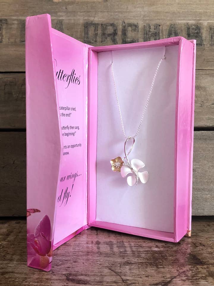 Butterfly/Flower Jewelry Necklace for wholesale by Carol Young Silver