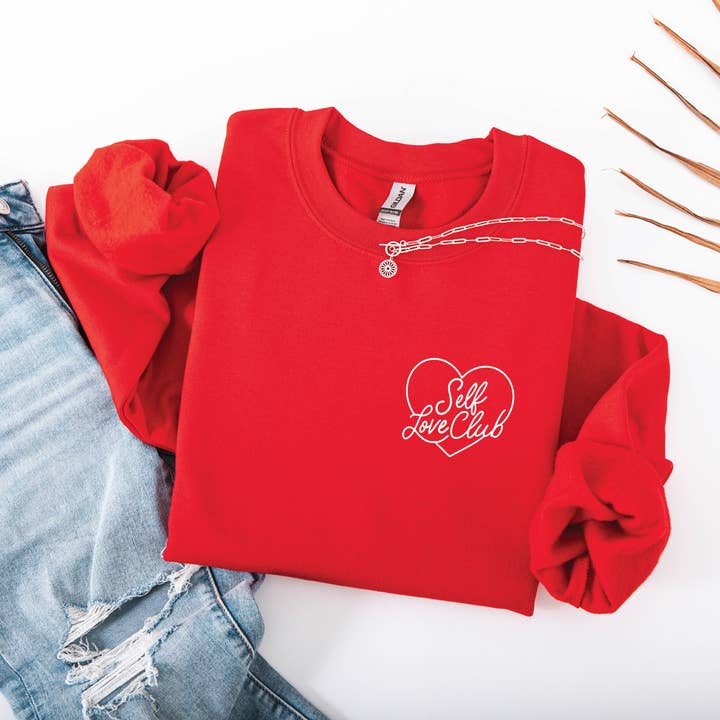 EMBROIDERED Self Love Club Sweatshirt Valentines Day Sweater for wholesale by P E T I T R U E