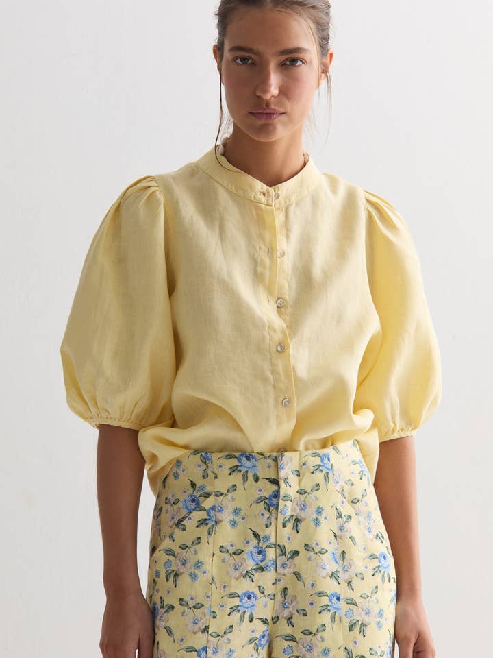 Camisa de Lino Burbuja - Amarillo Mantequilla para venta al por mayor de Lanhtropy