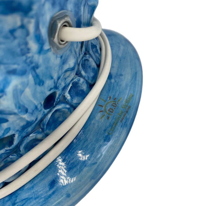 DD Ceramiche Siciliane - Wholesale Accent/Desk Lamp - Pigna Luis perforated Caltagirone Ceramic Lamp cm H.45 L.28 Handcrafted Antique Blue4