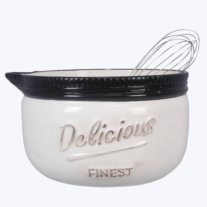 Young's - Wholesale Mixing Bowl - Ceramic Mason Jar Batter Bowl with Whisk (SKU#: 19707)