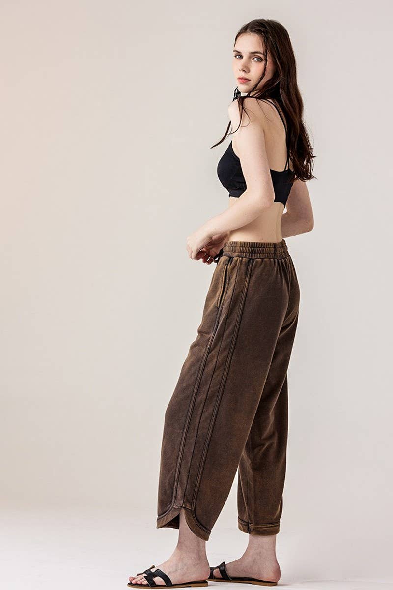 noflik - Wholesale Pants - Women's - Dolphin Tail Wide Leg Mineral Washed Pants - INP1023_12