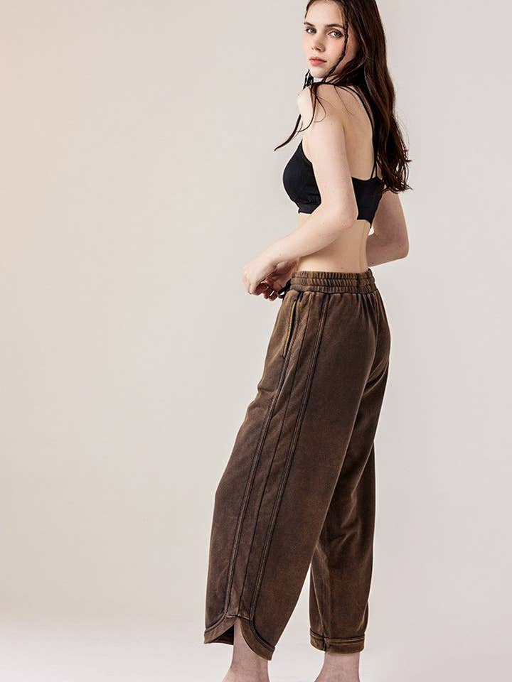 noflik - Wholesale Pants - Women's - Dolphin Tail Wide Leg Mineral Washed Pants - INP1023_12