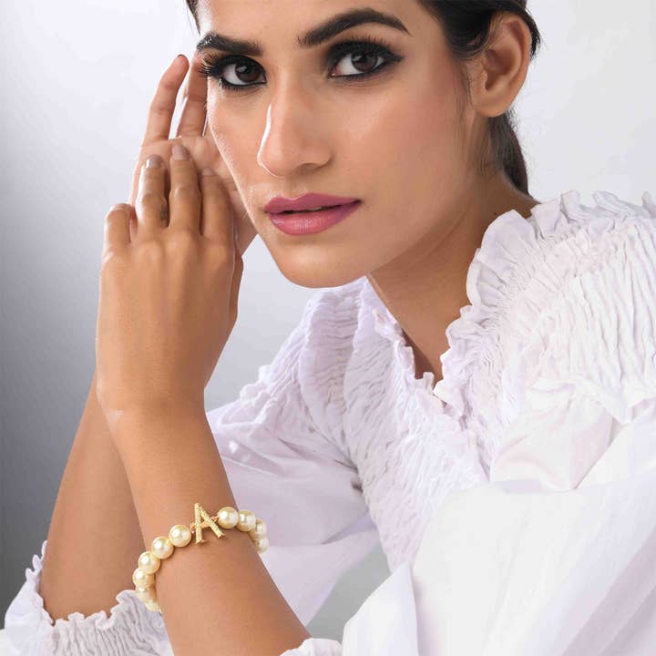 Initial Bracelet A With Ivory Pearls for wholesale by Elaa