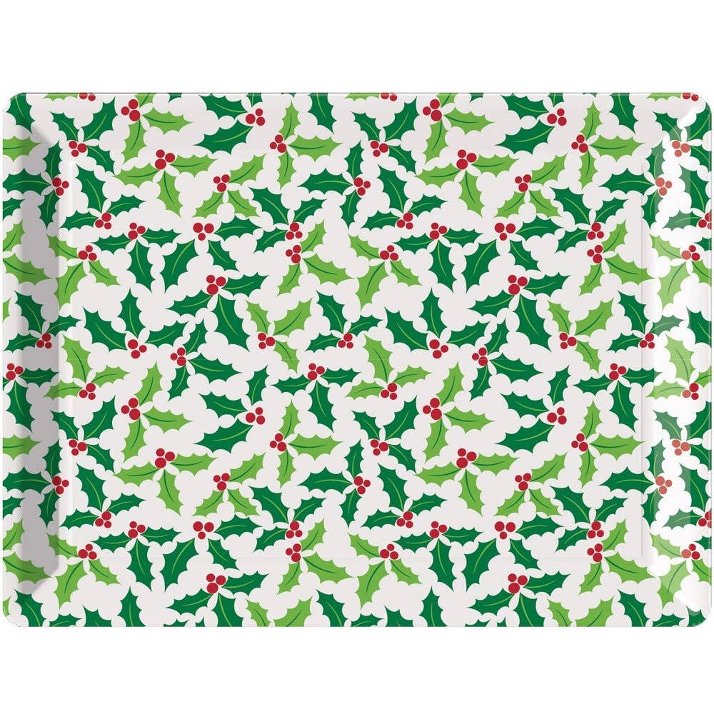 Party Expo, LLC - Wholesale Serving Tray - Holly Plastic Tray0