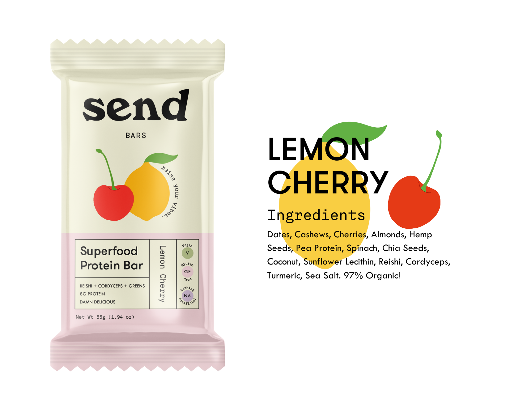 Send Bars - Wholesale Snack Bar - Lemon Cherry Superfood Protein Bars - Single Caddy (8 bars)1