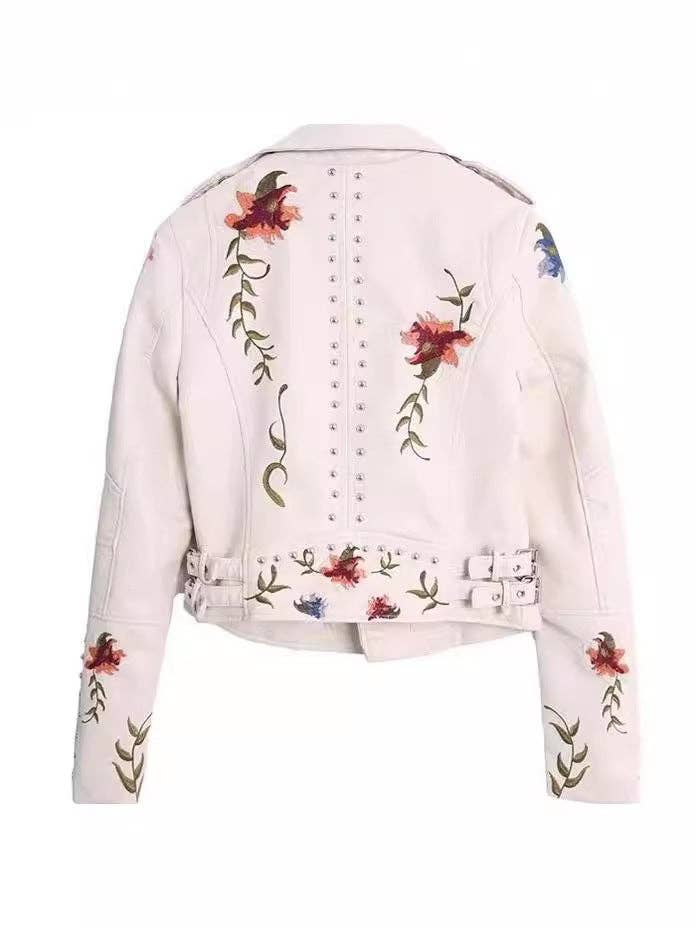 SALINA TRADING INC - Vente Veste en cuir – femme - Veste en cuir PU cloutée et brodée décontractée chic6