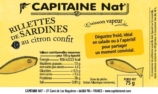 CAPITAINE NAT' – wholesale Konserverad fisk – Collector - Sardinrillettes med kandiserad citron - Aperitif1