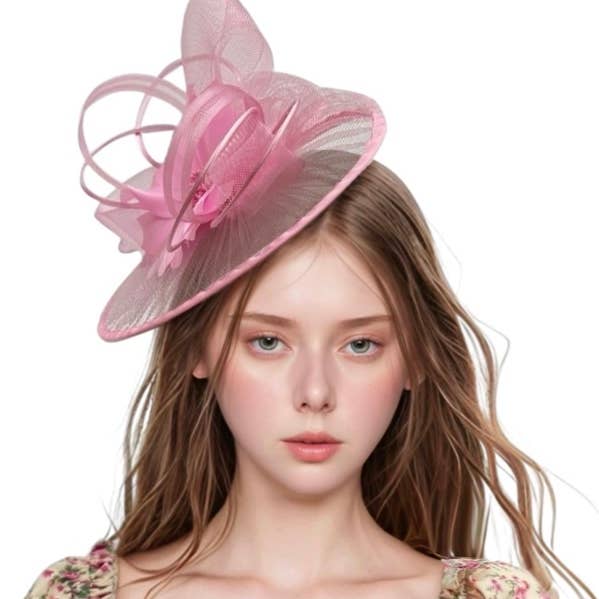 Roze Breedgerande Bloemen Fascinator voor wholesale door KBW Global Corp.