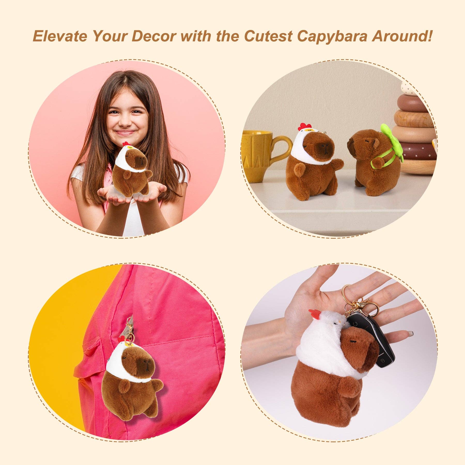 CapyFun - Vente Porte-clés – femme - Porte-clés peluche capybara avec poule8