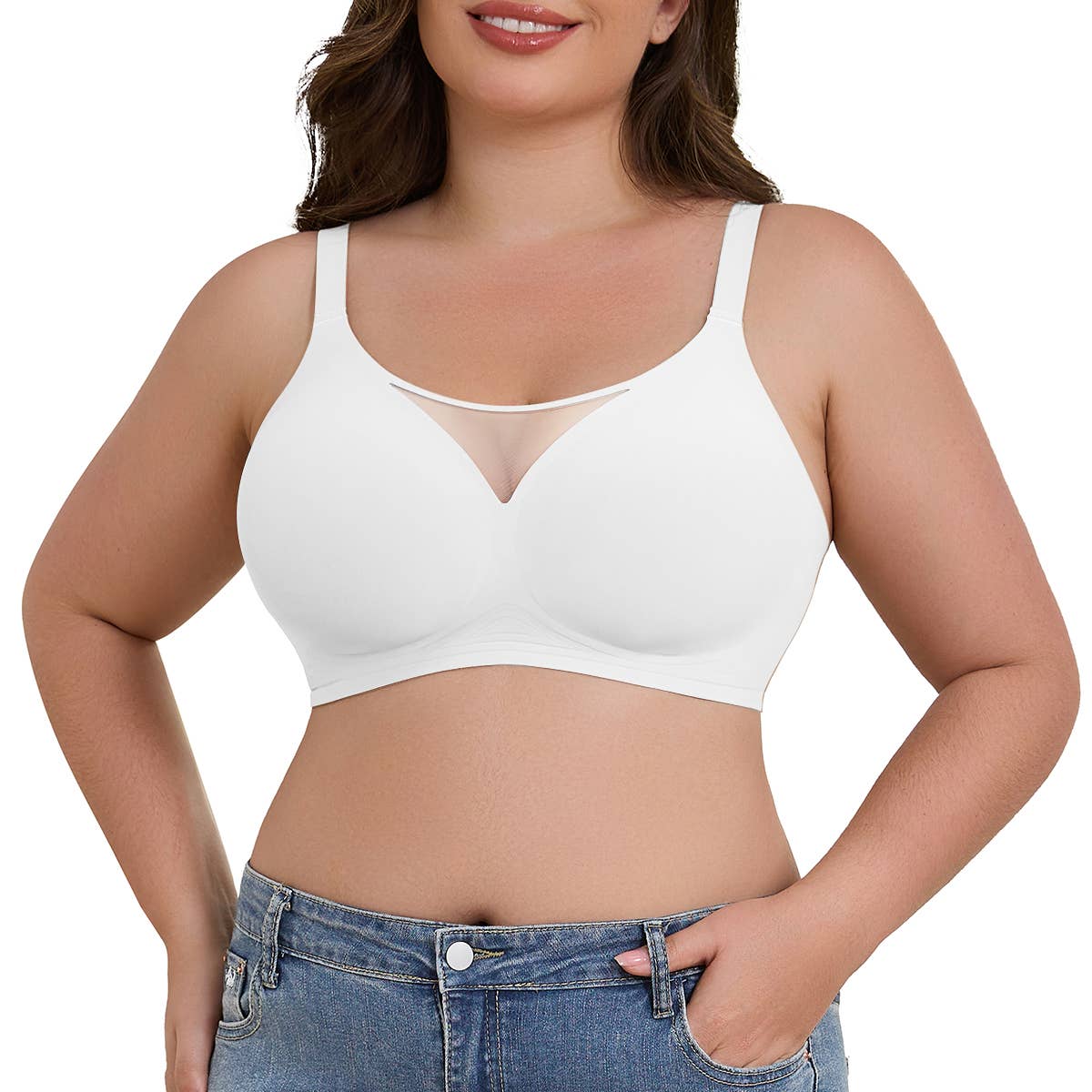 SHAPERX - Vente Soutien-gorge – femme - Soutien-gorge sans fil à mailles en V SHAPERX11