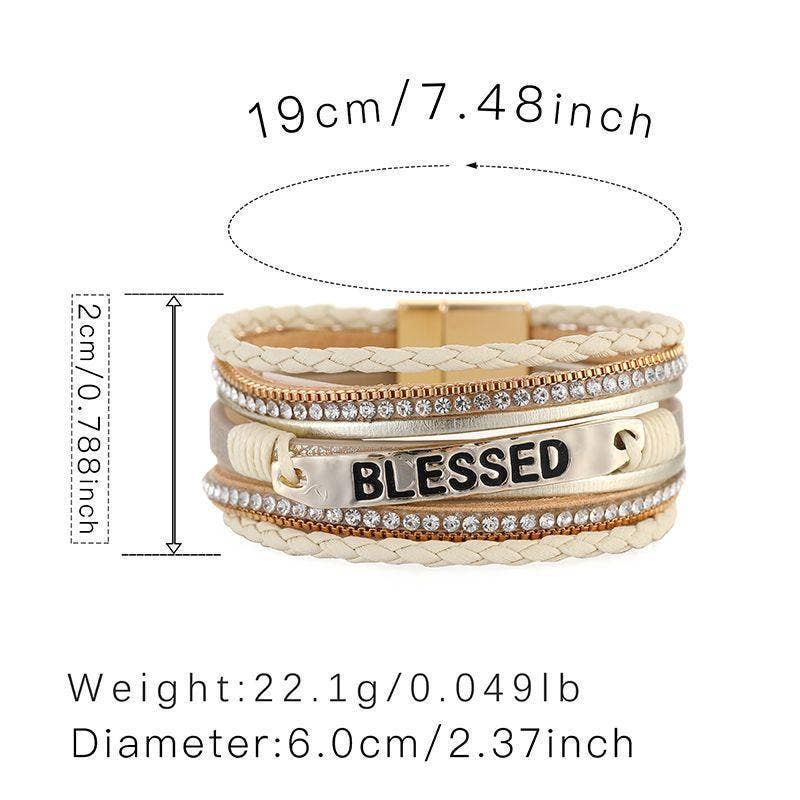 Mio Queena - Wholesale Bangle Bracelet - BLESSED Multi-Layer Leather Bracelet Magnetic Buckle Bangle5