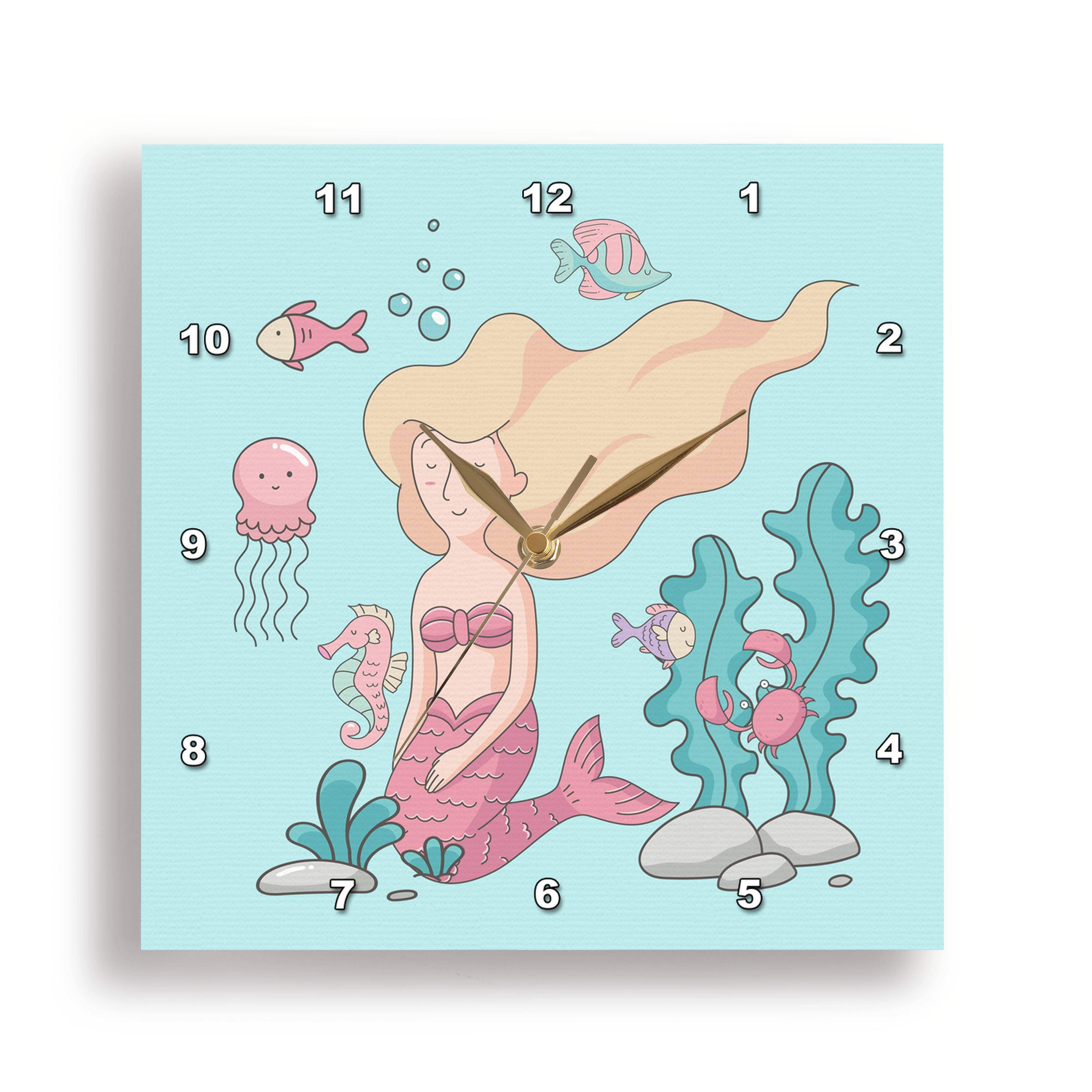3dRose - Wholesale Wall Clock - 3dRose, Ocean Underwater Mermaid and Animal Illustration for Kids, Wall Clock0
