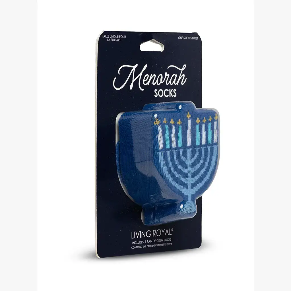 Living Royal - Wholesale Socks - Unisex - 3D Packaged Crew Socks - Hanukkah Menorah Candles - Blue1