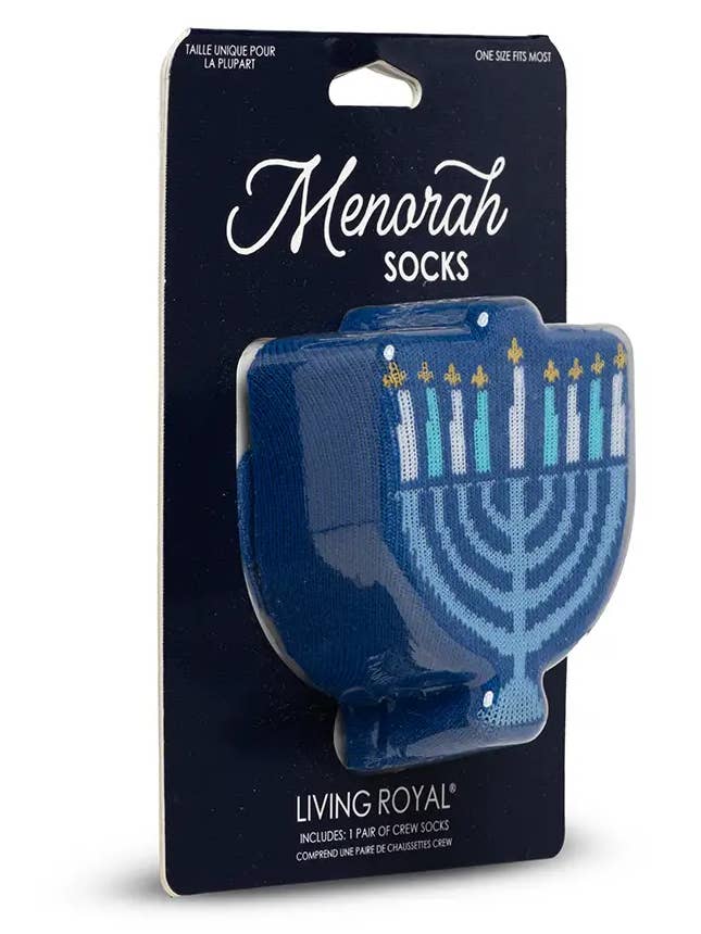 Living Royal - Wholesale Socks - Unisex - 3D Packaged Crew Socks - Hanukkah Menorah Candles - Blue1