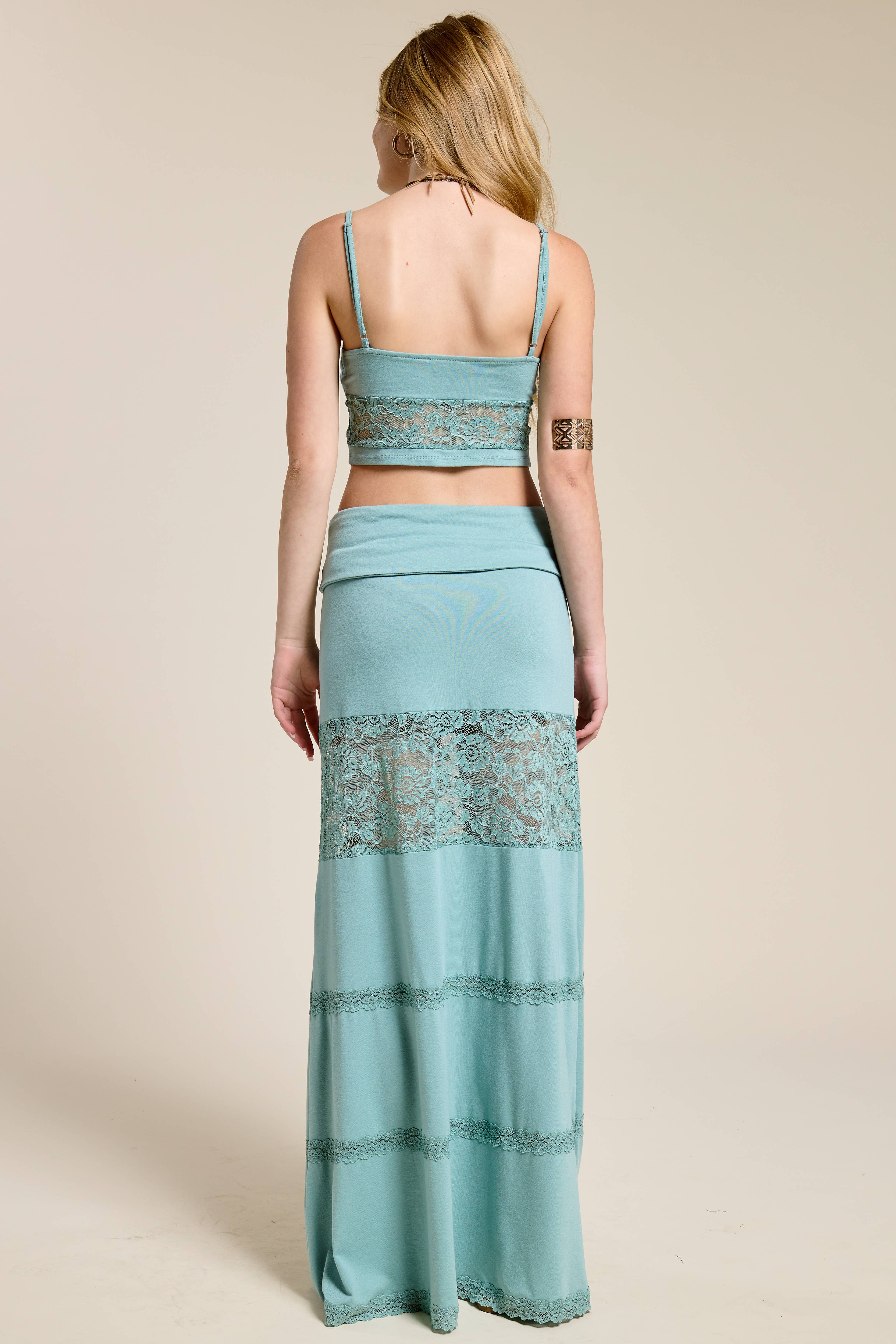 Mimosa - Wholesale Top & Skirt Set - Women's - Lace Contrast Cami and Fold over Maxi Skirt Set10