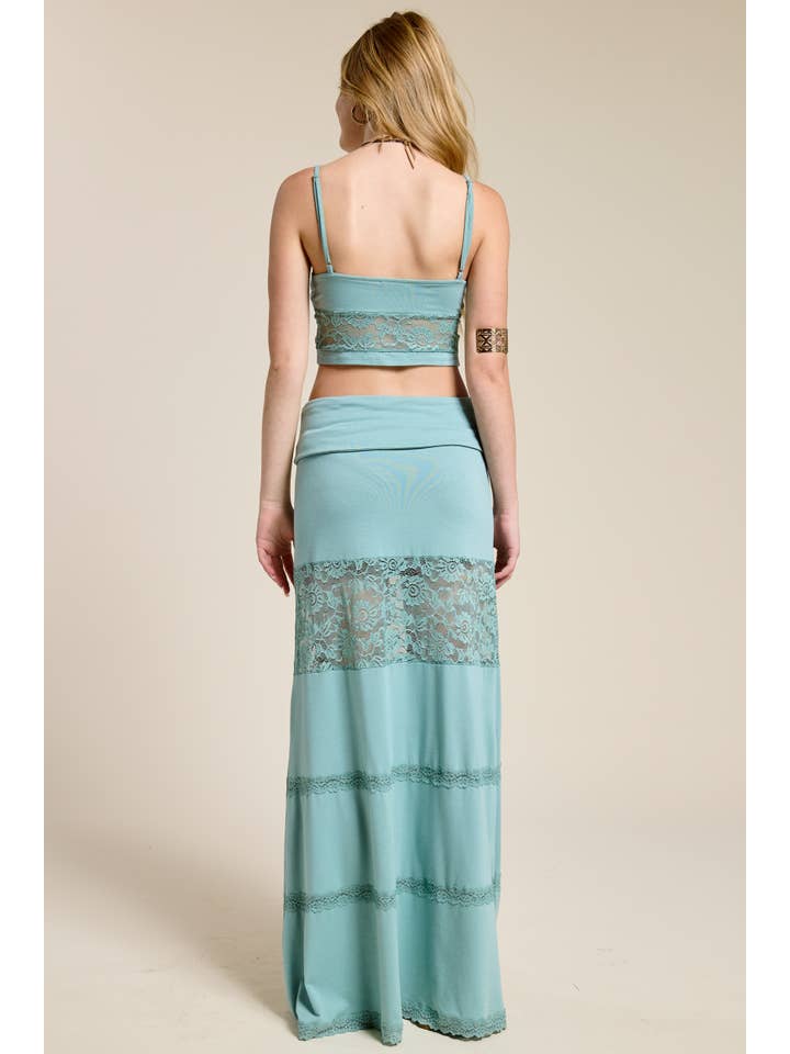 Mimosa - Wholesale Top & Skirt Set - Women's - Lace Contrast Cami and Fold over Maxi Skirt Set10