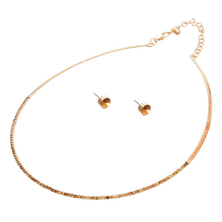 Stoned Simple Necklace Set - Brown for wholesale by PinktownUSA