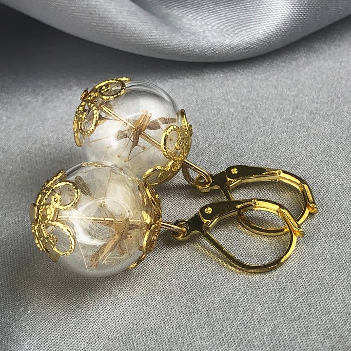 MadamLili - Wholesale Dangle Earrings - Real dandelions earrings, gold earrings with lion's fur0