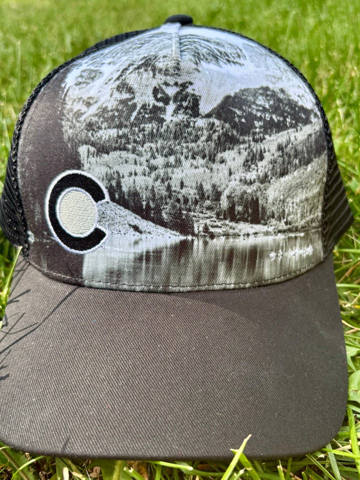 Maroon Bells Snapback Trucker Hat for wholesale by Colorado Threads
