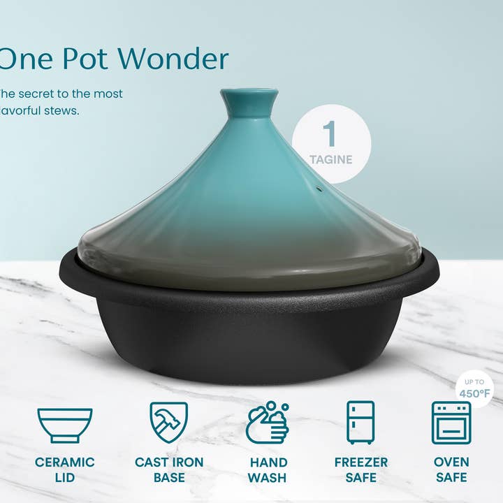 Kook - Wholesale Cooking Pot - Kook Moroccan Enameled Cast Iron Tagine, Blue, 3.3 Qt