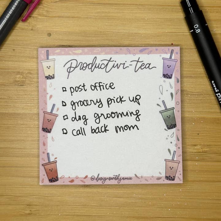 Productivitea Boba Sticky Notes for wholesale by Designs with Jamie
