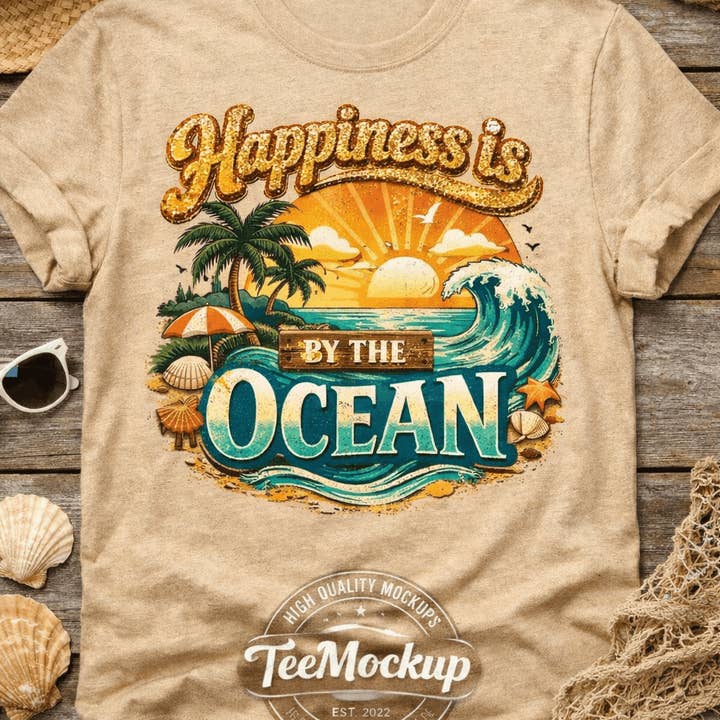 Happiness Is By The Ocean Graphic Apparel for wholesale by Kindred Flame Outfitters