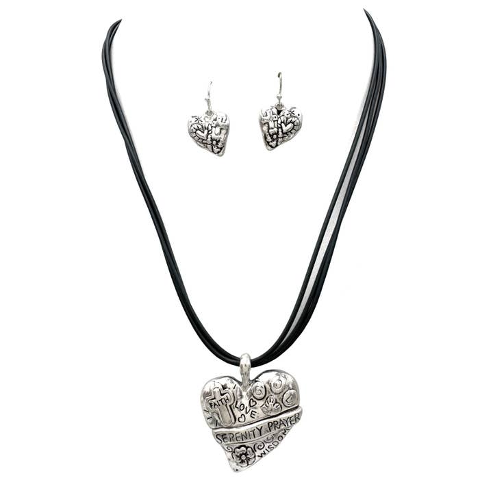 Serenity Prayer Heart Pendant Cord Necklace for wholesale by Lunar Deer