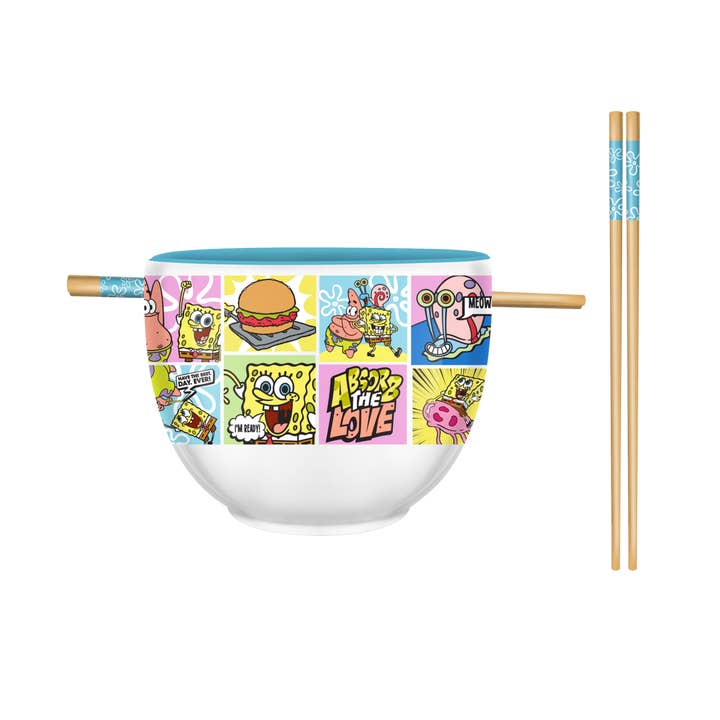 Spongebob Comic Panels 20oz Ceramic Ramen Bowl w/ Chopstick for wholesale by Silver Buffalo
