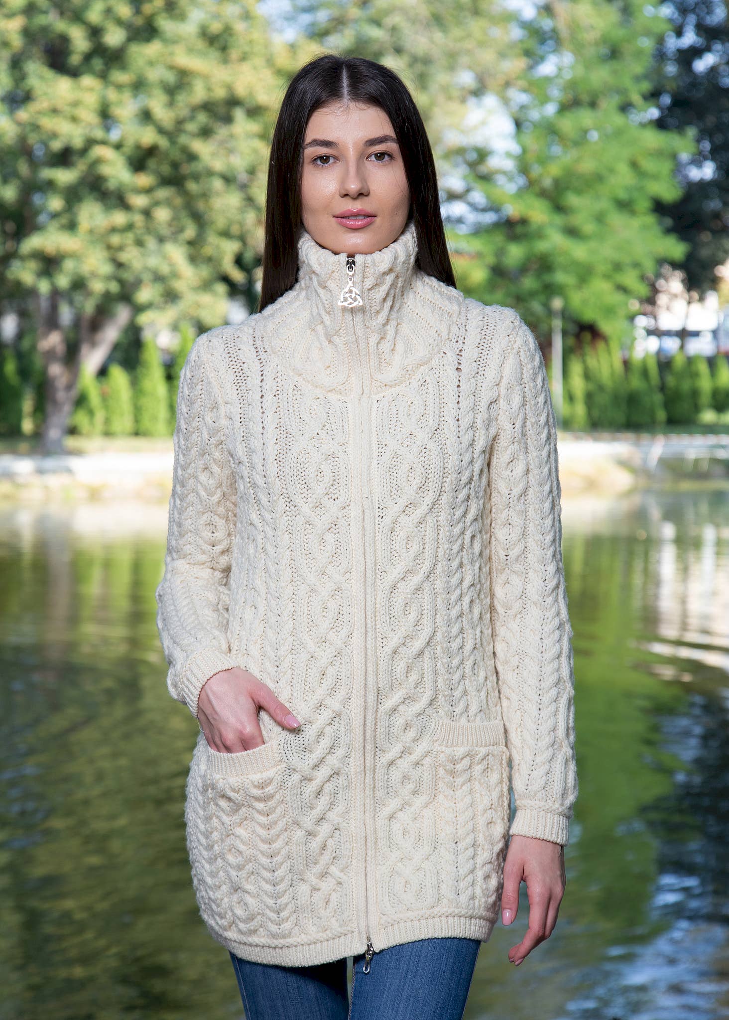 Saol - Wholesale Cardigan - Women's - Soft Touch Ladies Aran Zip Cardigan