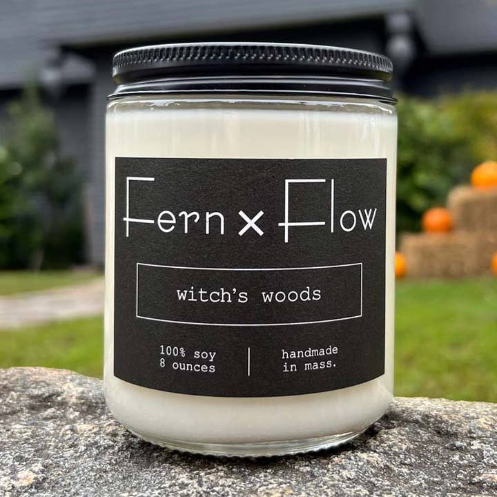 Witch's Woods Farmhouse Halloween Glass Soy Candle - 8oz for wholesale by Fern x Flow Soy Candles + Home Fragrance