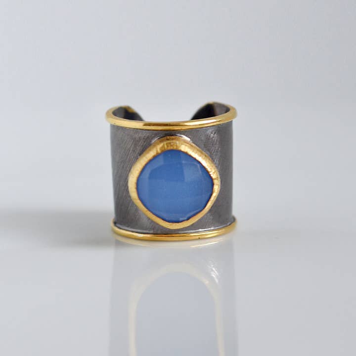 FELIX Z DESIGNS - Wholesale Single Stone/Solitaire Ring - Hand Crafted Two Tone Cuff ring with Gemstones