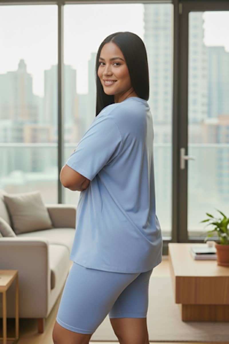 CAPELLA APPAREL - Wholesale Lounge Set - Women's - Plus Size Loose Fit Top & Bike Shorts Set4