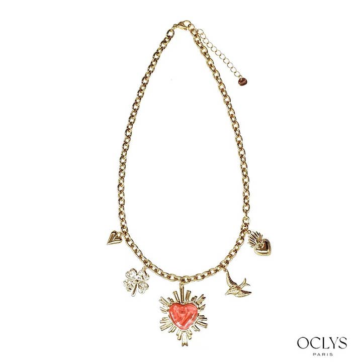 Oclys - Vendita all'ingrosso Collana con ciondolo/pendaglio - Collana a catena con cuore sacro colorato e ciondoli in acciaio inox2