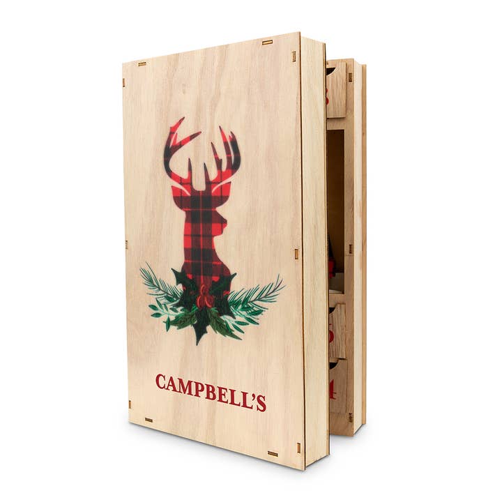 Weddingstar Inc. - Wholesale Advent Calendar - Plaid Stag Wooden Advent Calendar - Name