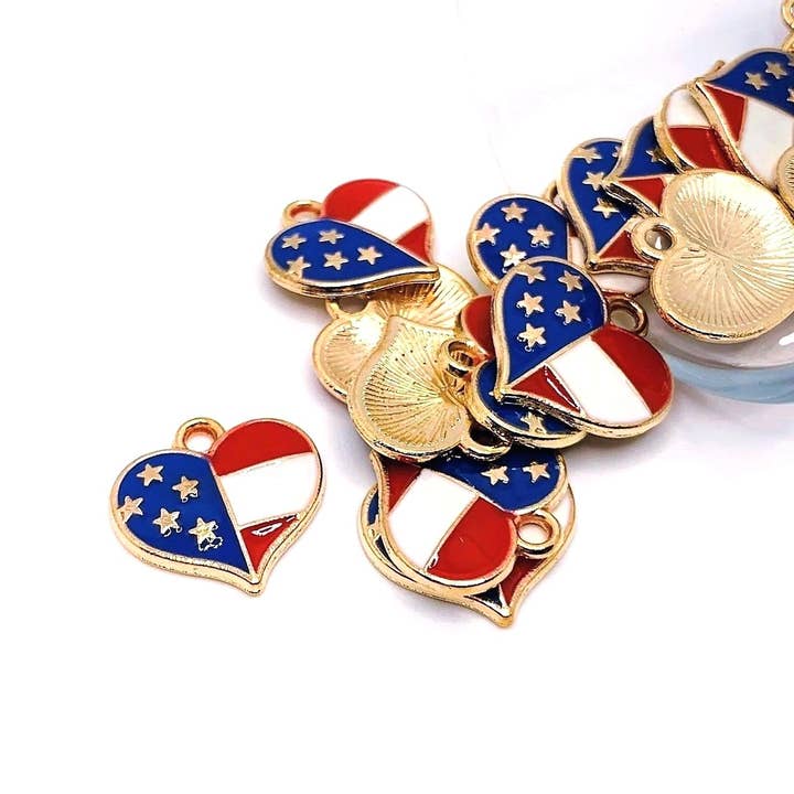 American Flag Heart Charms, 17x16mm for wholesale by Guerrilla Charm